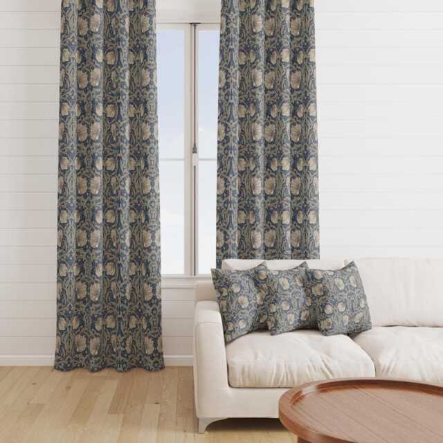 Custom Made William Morris Pimpernel Navy Blackout/Lining Curtains Pinch /Triple/Double Pleat - image 1
