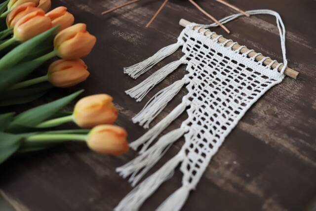 Crochet Lace Wall Hanging Boho Tassel Home Decor - image 1
