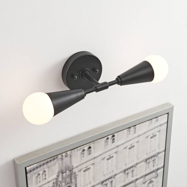 2 Light Black Cone Wall Sconce Mid Century Modern & Ceiling - Minimalist Edison Lamp For Hallway & Bathroom Vanity Vicky - image 1