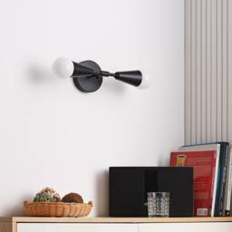 2 Light Black Cone Wall Sconce Mid Century Modern & Ceiling - Minimalist Edison Lamp For Hallway & Bathroom Vanity Vicky - thumbnail 2