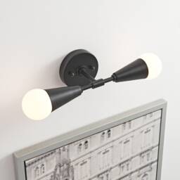 2 Light Black Cone Wall Sconce Mid Century Modern & Ceiling - Minimalist Edison Lamp For Hallway & Bathroom Vanity Vicky