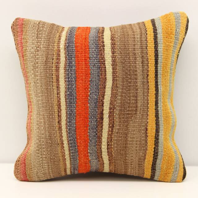 Handmade Kilim Pillow Cover 12x12, Wool Chevron Accent - image 1