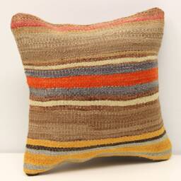 Handmade Kilim Pillow Cover 12x12, Wool Chevron Accent - thumbnail 2