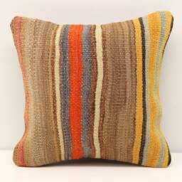 Handmade Kilim Pillow Cover 12x12, Wool Chevron Accent - thumbnail 1