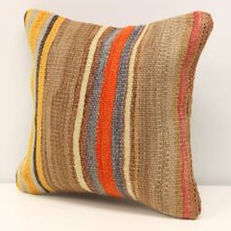 Handmade Kilim Pillow Cover 12x12, Wool Chevron Accent - thumbnail 3