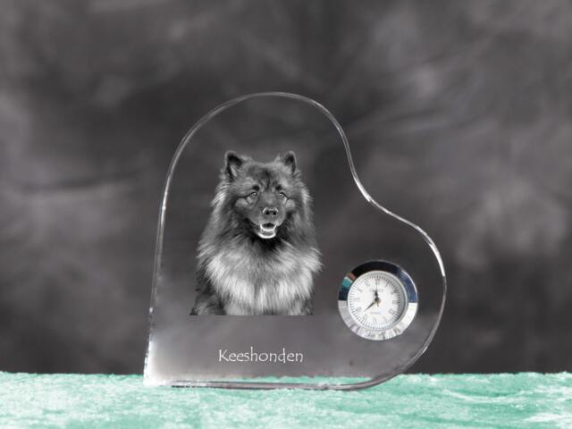Keeshond - Crystal Clock in The Shape Of A Heart With Image Pure-Bred Dog - image 1