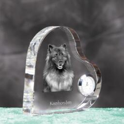 Keeshond - Crystal Clock in The Shape Of A Heart With Image Pure-Bred Dog - thumbnail 3