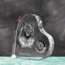 Keeshond - Crystal Clock in The Shape Of A Heart With Image Pure-Bred Dog - thumbnail 2