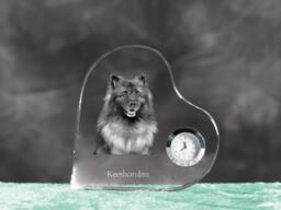 Keeshond - Crystal Clock in The Shape Of A Heart With Image Pure-Bred Dog - thumbnail 1