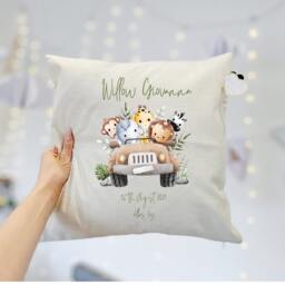 Personalised Cushion, Safari Nursery, Blanket, New Baby Gift, Christmas Gifts, Baby Shower Gifts, Newborn Announcement - thumbnail 3