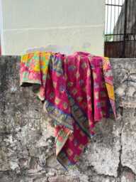 Colorful Handmade Kantha Quilt - Reversible Vintage Cotton Throw