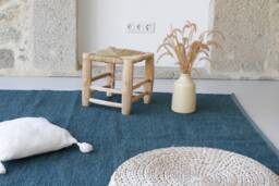 Large Petrol Blue Rug 170x240cm, Area Rug, Teal Living Room Bedroom Kids Cotton Modern Tapis Bleu - thumbnail 1