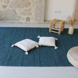 Large Petrol Blue Rug 170x240cm, Area Rug, Teal Living Room Bedroom Kids Cotton Modern Tapis Bleu - thumbnail 2