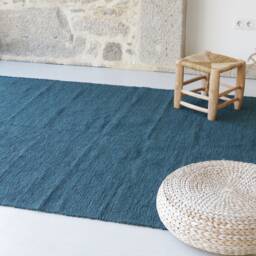 Large Petrol Blue Rug 170x240cm, Area Rug, Teal Living Room Bedroom Kids Cotton Modern Tapis Bleu - thumbnail 3