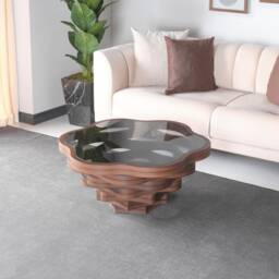 Natural Walnut Coffee Table With Smoked Glass Top - Daisy Model
