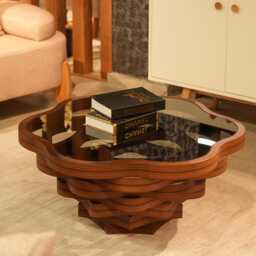 Natural Walnut Coffee Table With Smoked Glass Top - Daisy Model - thumbnail 2