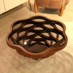 Natural Walnut Coffee Table With Smoked Glass Top - Daisy Model - thumbnail 3