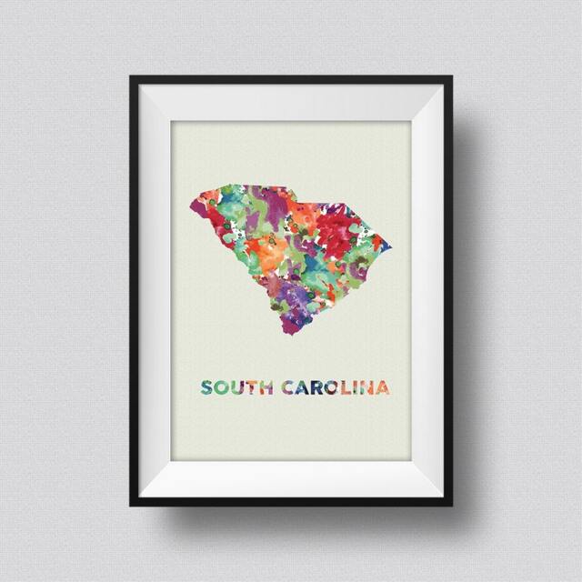 South Carolina Watercolor Map Usa Art Print Ink Splash Poster Canvas