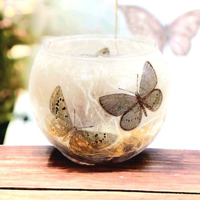 Brown Butterflies Glass Bowl Tealight Holder, Butterfly Candle Home Decor, Gift Boxed - image 1