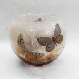 Brown Butterflies Glass Bowl Tealight Holder, Butterfly Candle Home Decor, Gift Boxed - thumbnail 2