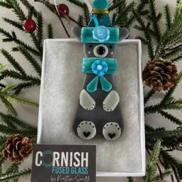 Fused Glass Teddy Bear Christmas Decoration, Ornament, Cornwall, Cornish Fused Glass - thumbnail 3