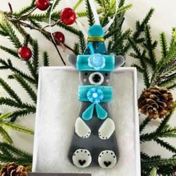 Fused Glass Teddy Bear Christmas Decoration, Ornament, Cornwall, Cornish Fused Glass - thumbnail 2