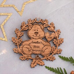 Baby First Wooden Bear First Christmas Ornaments Personalised Baby Gifts Wreath Decorations Custom Girl Gift Boy - thumbnail 1