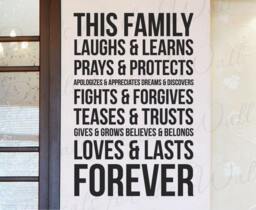This Family Laughs & Learns Loves Lasts Forever Home Love Wall Decal Vinyl Quote Sticker Art Lettering Decor Saying A65 - thumbnail 1