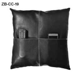 Handmade Black Leather Cushion Cover With Pockets 18x18 Throw Pillow Case