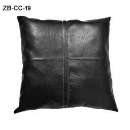 Handmade Black Leather Cushion Cover With Pockets 18x18 Throw Pillow Case - thumbnail 2