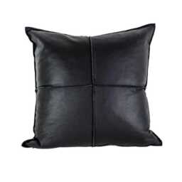 Handmade Black Leather Cushion Cover With Pockets 18x18 Throw Pillow Case - thumbnail 3