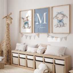 Blue Animal Nursery Prints Safari Decor, Set Of 3, Personalised - thumbnail 2