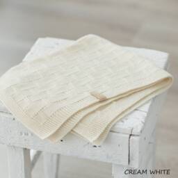 Handmade White Merino Wool Knit Baby Blanket Newborn Gift - thumbnail 1