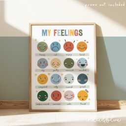 Rainbow Feelings Chart Print, Unframed Classroom Decor, Educational Montessori Playroom Prints, Scandi Kids Art - thumbnail 1