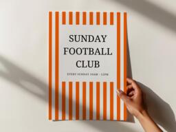 Sunday Football Club Print - Vintage Football Printr Print Orange Striped Prints Home Gym Retro Poster A4 - thumbnail 1