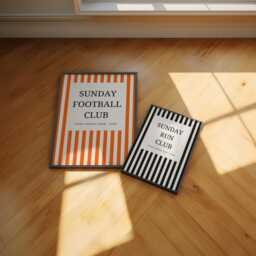 Sunday Football Club Print - Vintage Football Printr Print Orange Striped Prints Home Gym Retro Poster A4 - thumbnail 3