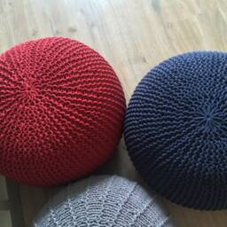 Crochet Blue/Sapphire Pouf, Round Stuffed Ottoman, Large Knitted Ottomans, Floor Nursery Footstool Knitted Pouf - thumbnail 4