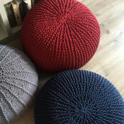 Crochet Blue/Sapphire Pouf, Round Stuffed Ottoman, Large Knitted Ottomans, Floor Nursery Footstool Knitted Pouf - thumbnail 3