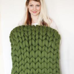 Super Chunky Knit Blanket, 3 Inches Stitch , Knitted Blanket, Cozy Wool Blanket Throw, Knits - thumbnail 3
