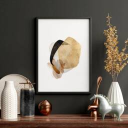 Mid Century Mode Set Of 3 Framed Wall Art Prints For A Minimal Office Desk Decor, Large Contemporary Abstract Painting Gallery - thumbnail 3