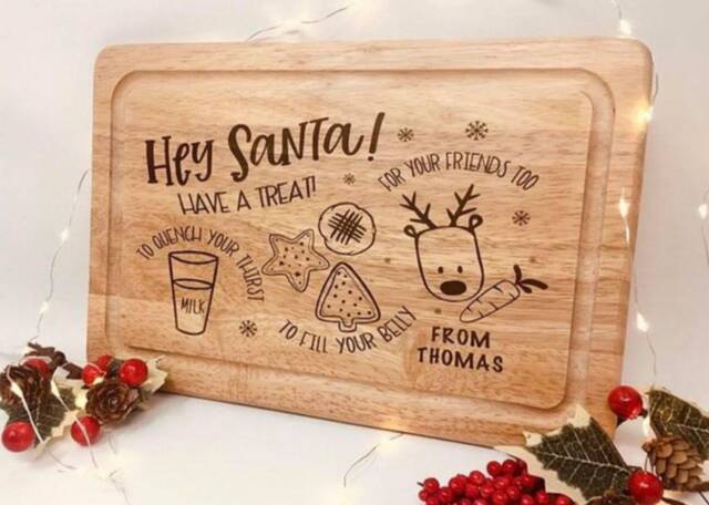 Wooden Personalised Christmas Eve Treat Tray/Board, Milk & Cookies For Santa Claus, Carrot Rudolph The Reindeer, Plate - image 1