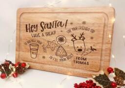 Wooden Personalised Christmas Eve Treat Tray/Board, Milk & Cookies For Santa Claus, Carrot Rudolph The Reindeer, Plate