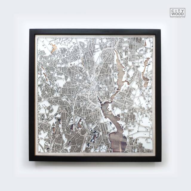 Providence Rhode Island Wooden Map - Laser Cut Framed City Streets Wall Art - image 1