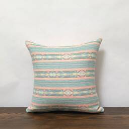 Reversible Southwest Stripes Pillow Cover, Pastel Blue Pink Turquoise, Handmade - thumbnail 2