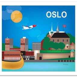 Oslo Skyline Print, Norway Travel Wall Art Gift, Horizontal Oslo, Blue Scandinavian Wall Decor, Loose Petals, Style - E8-O-Osl - thumbnail 3