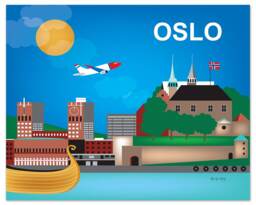 Oslo Skyline Print, Norway Travel Wall Art Gift, Horizontal Oslo, Blue Scandinavian Wall Decor, Loose Petals, Style - E8-O-Osl - thumbnail 1