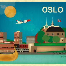 Oslo Skyline Print, Norway Travel Wall Art Gift, Horizontal Oslo, Blue Scandinavian Wall Decor, Loose Petals, Style - E8-O-Osl - thumbnail 2