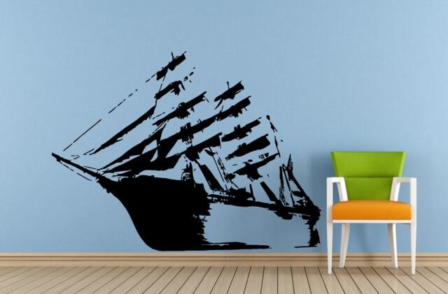 Sail Boat Old Ship Yat Liner Ocean Sea Lake River Transport Wall Decal Vinyl Sticker Mural Room Decor L1696 - image 1