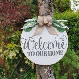 Rustic Welcome Home Wooden Door Hanger, Farmhouse Decor - thumbnail 3