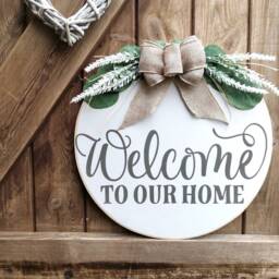 Rustic Welcome Home Wooden Door Hanger, Farmhouse Decor - thumbnail 2